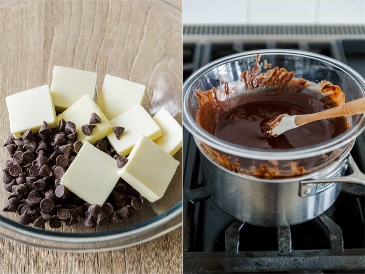 Melting chocolate and butter over double boiler