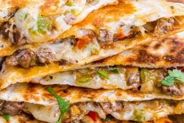 Philly Cheesesteak Quesadillas cut and stacked