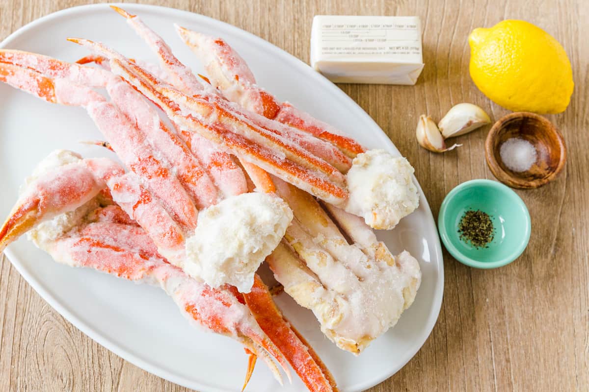 Ingredients for home cooked seafood with lemon garlic butter dipping sauce