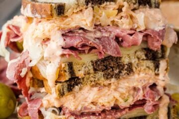 Reuben Sandwich Stacked and loaded with meat, coleslaw and Russian dressing
