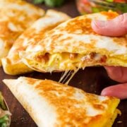 Breakfast quesadilla with cheese pull