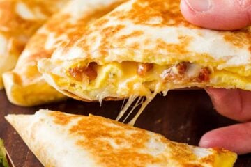 Breakfast quesadilla with cheese pull