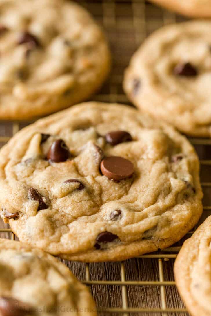 Chocolate Chip cookies connected  rack