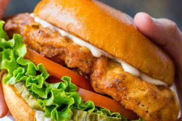 crispy chicken sandwich in hands