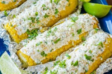 Mexican Street Corn on blue platter
