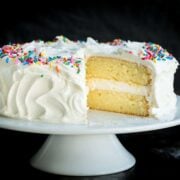 Vanilla Cake Recipe with cut slice