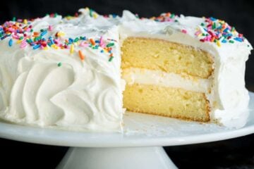 Vanilla Cake Recipe with cut slice