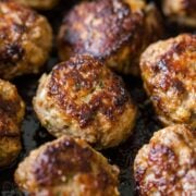 Meatballs seared on a skillet