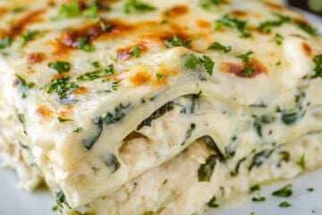 Chicken lasagna slice on a plate