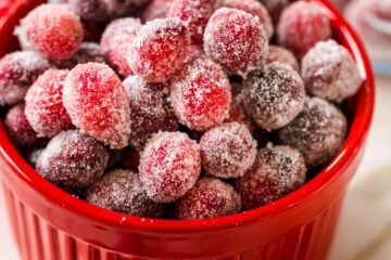 Sugared cranberries recipe in red dish