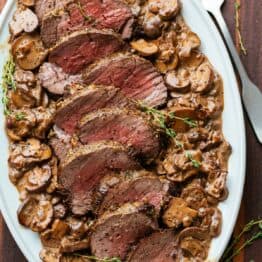 beef tenderloin on serving platter