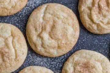 Snickerdoodle cookies on a cookie tray
