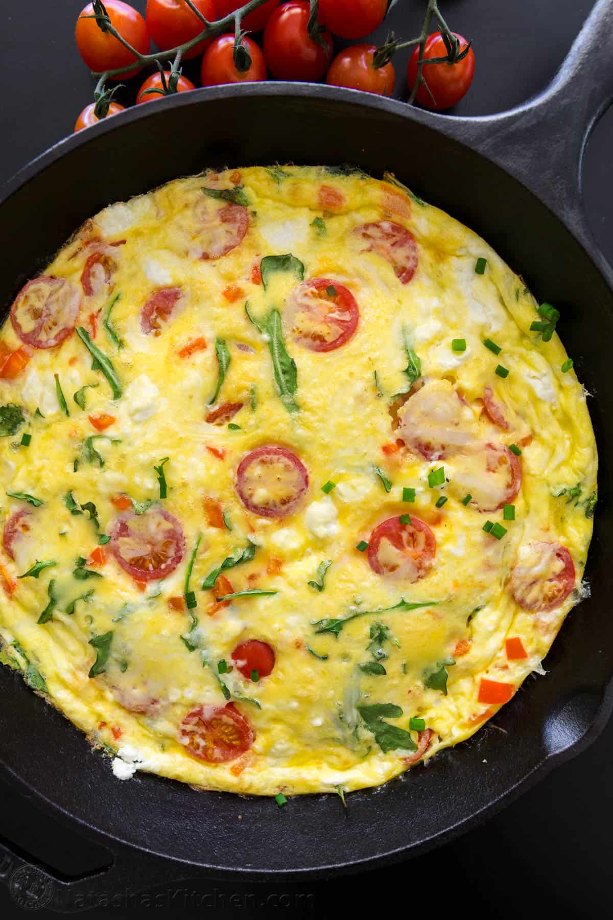 Frittata recipe in a cast iron skillet