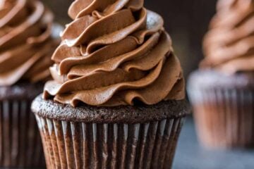 Chocolate cupcakes topped with chocolate buttercream