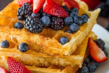 homemade waffles stacked on a plate