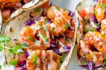 Bang Bang Shrimp served as tacos