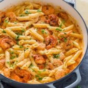 Canjun shrimp pasta recipe served with parsley