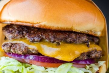 Double smash burger wrapped in paper