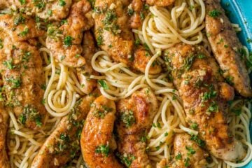 Chicken Scampi Pasta served in a bowl