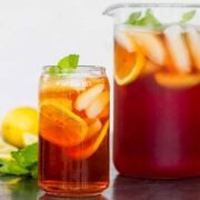 homemade iced tea with iced tea pitcher