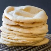 Homemade pita bread stacked