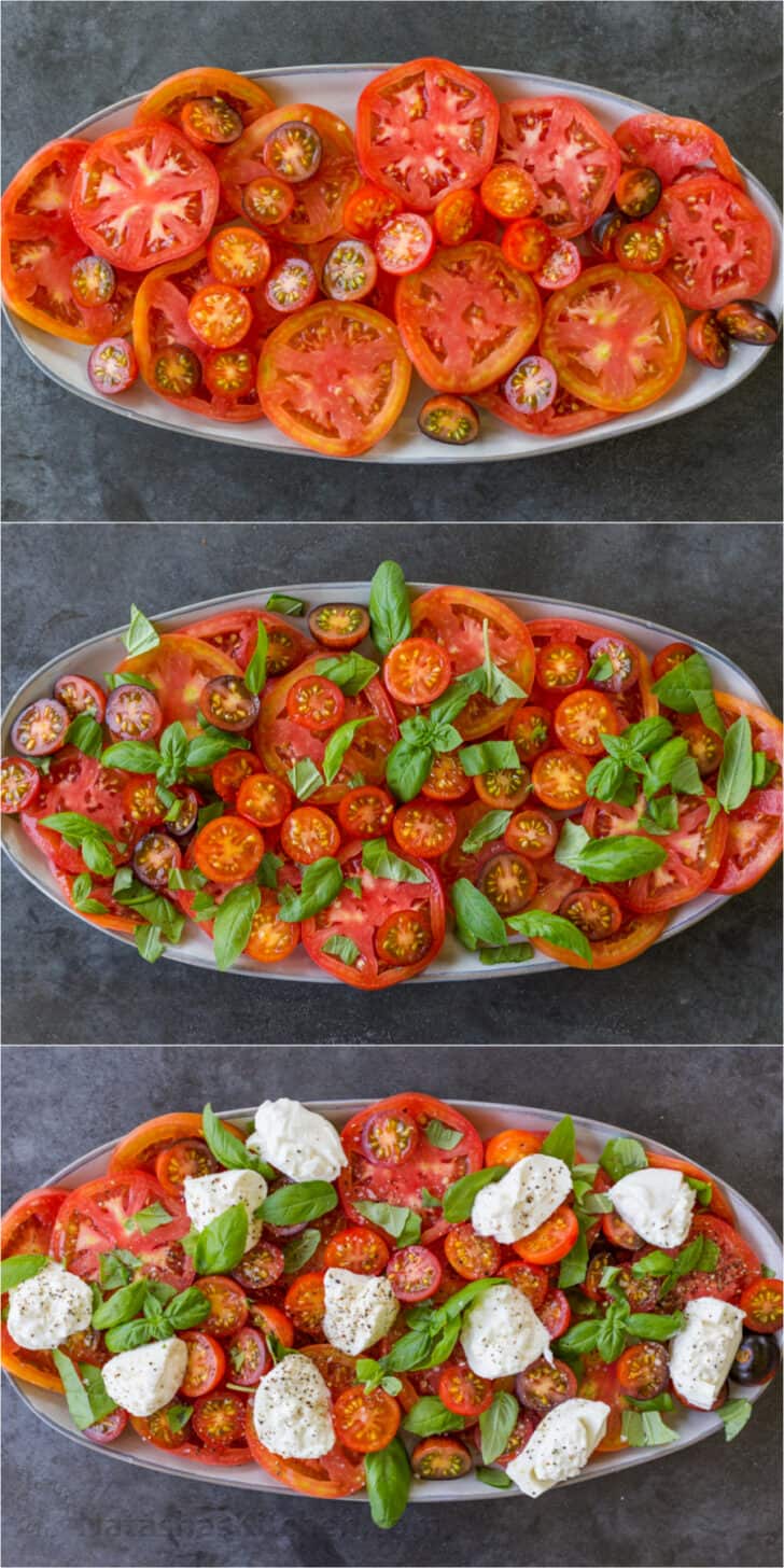 Step by step how to make tomato burrata salad