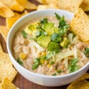 Chicken Chili served with tortilla chips
