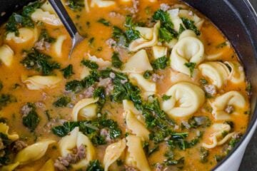 Tortellini soup in pot