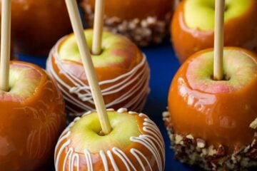 Caramel apples served on a platter