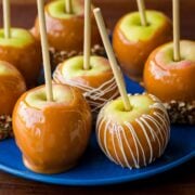 Caramel apples on platter