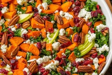 Roasted Sweet Potato Salad served over kale