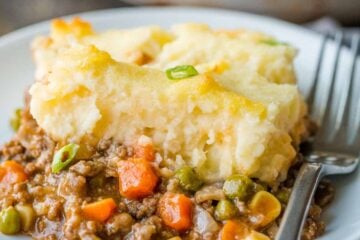 Shepherd's Pie slice on a plate with fork