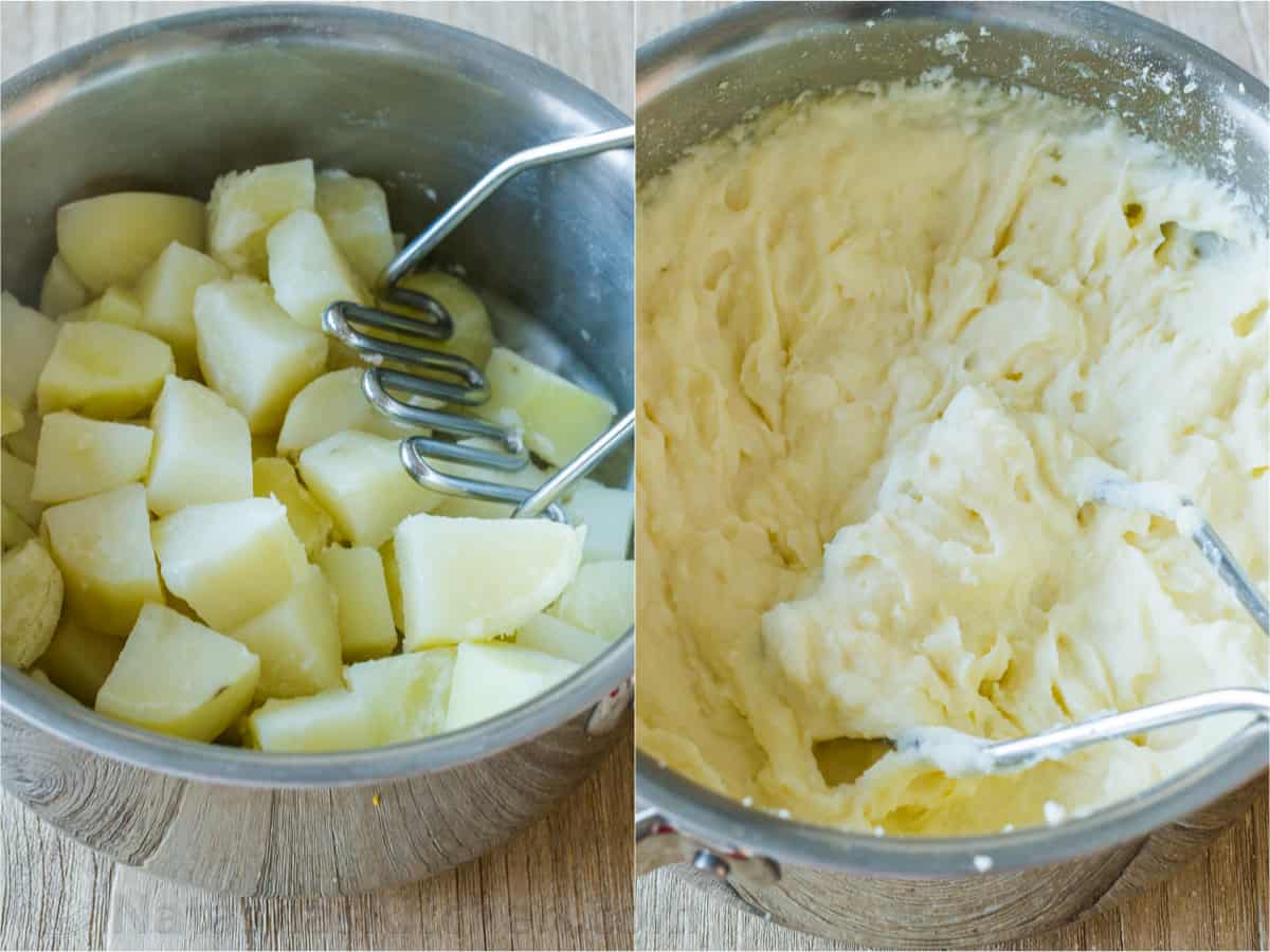 Mashing Potatoes in a pot Mashing potatoes in a pot