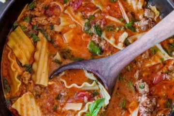 Lasagna soup in soup pot