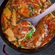 Lasagna soup in soup pot