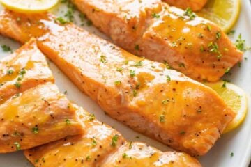 Brown Sugar Glazed Salmon on platter