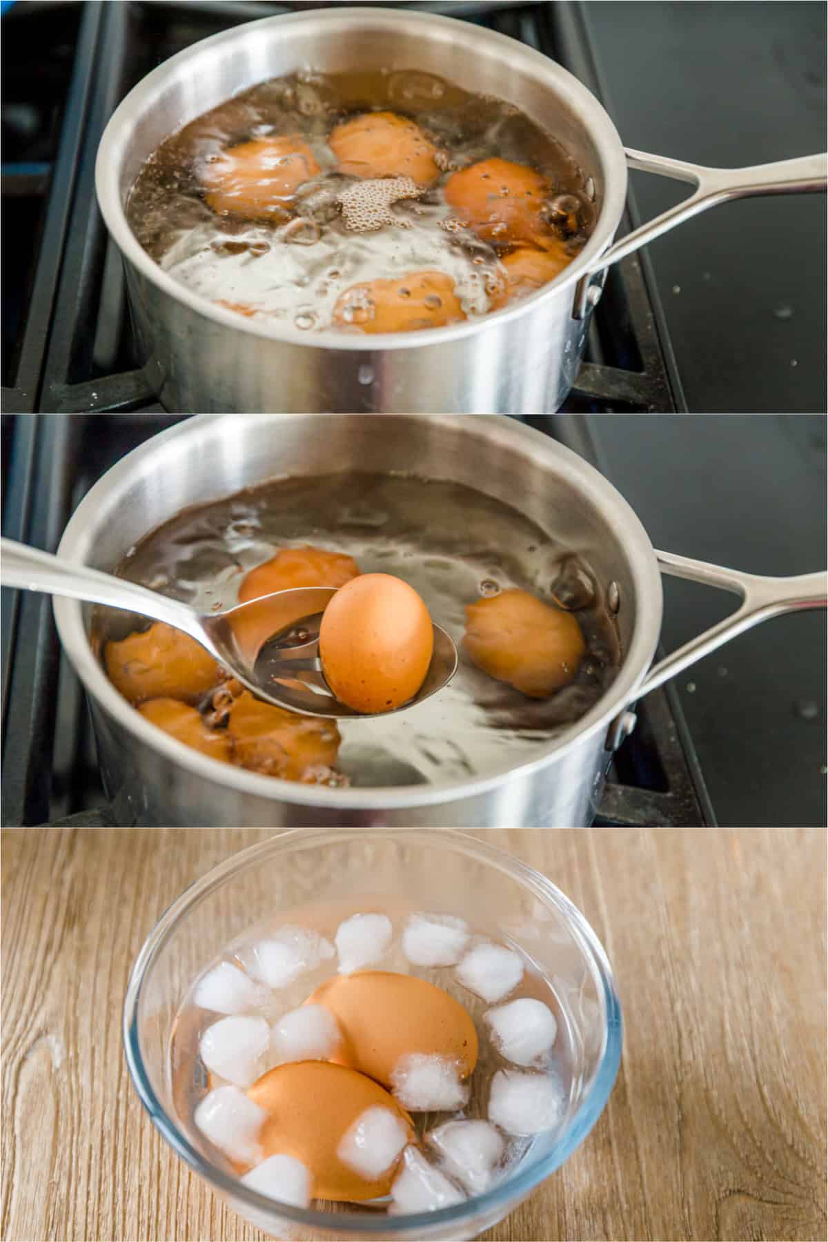 Learn how to boil eggs with exact cook times for soft, jammy, medium, or hard-boiled eggs, plus tips for easy-peel shells every time. Step by step photos of how to boil eggs then transfer to ice water