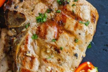 Grilled pork chops on a plate