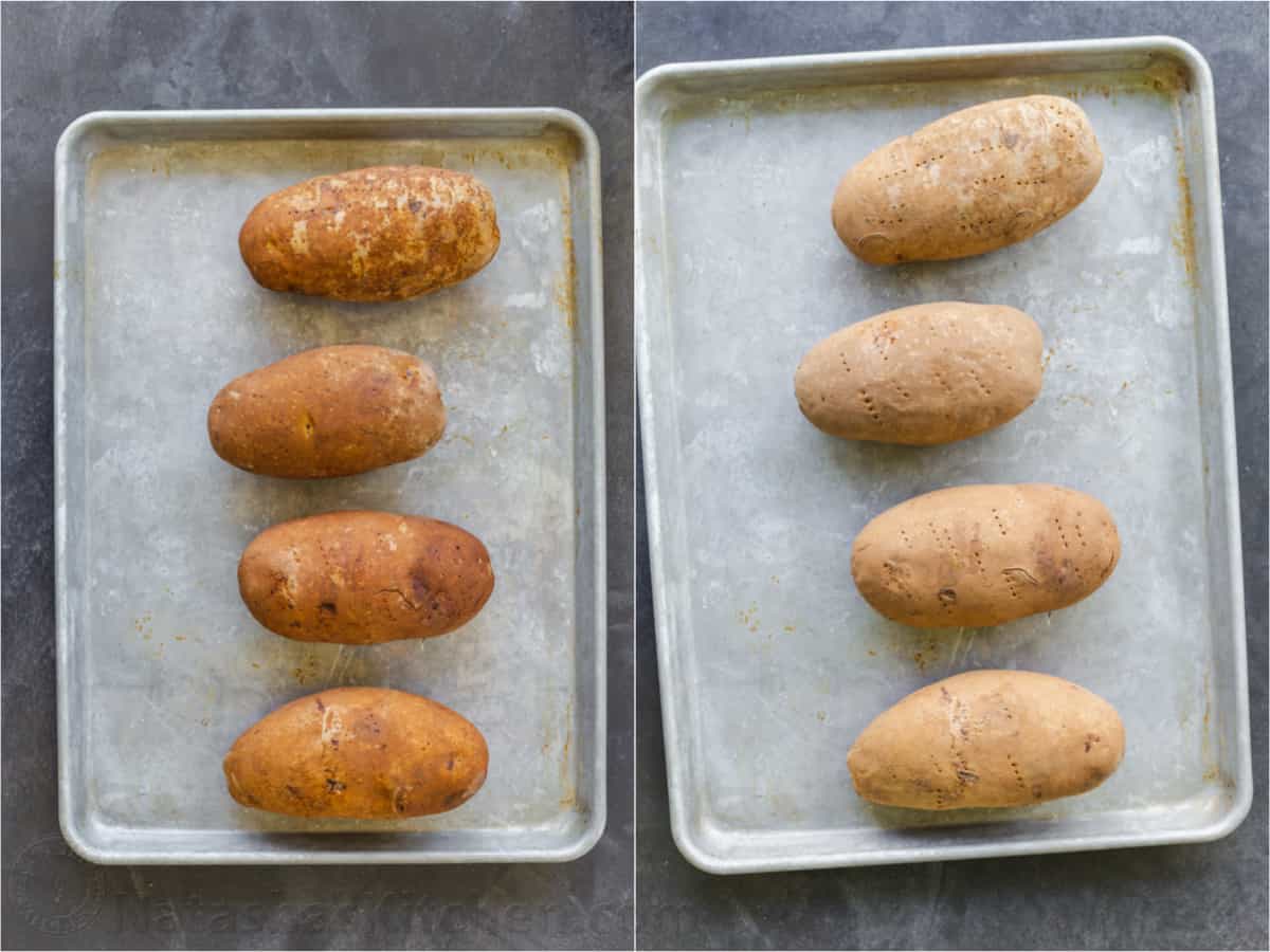 baked potatoes on a baking sheet 