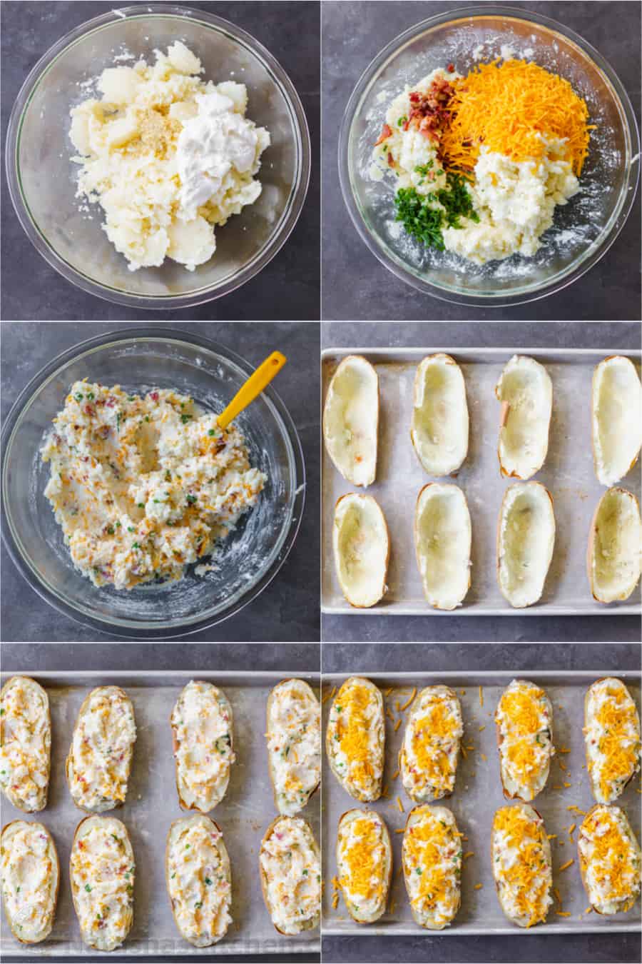 Step by step how to make filling for twice baked potatoes and stuff potato shells