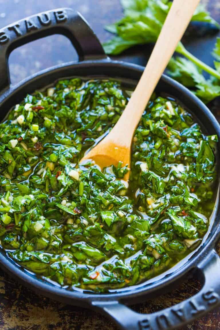Chimichurri sauce in dish