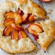 Peach galette with piece removed