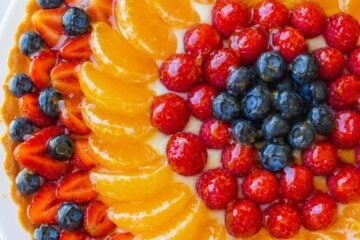 Overhead view of a French-style fruit tart
