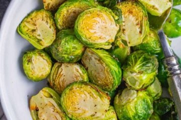 Air Fryer Brussels sprouts on serving plate