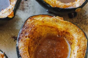 Maple roasted butternut squash on baking sheet