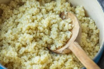 Quinoa cooked in large saucepan
