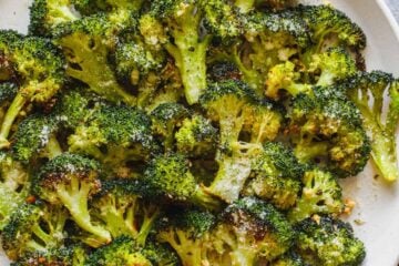 Oven Roasted Broccoli garnished with parmesan cheese