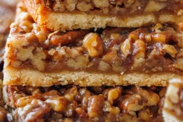 Pecan Pie Bars stacked on each other