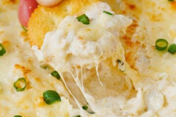Crab Meat dip with cheese pull on cracker