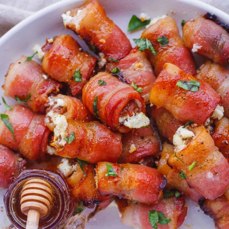 Bacon-Wrapped Stuffed Dates Recipe - NatashasKitchen.com